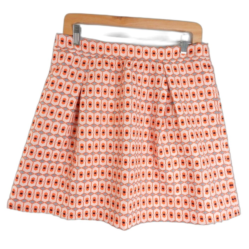 J.Crew Geometric Jacquard Pleated Mini Skirt Pink Orange Blue Size 8 Preppy Reto